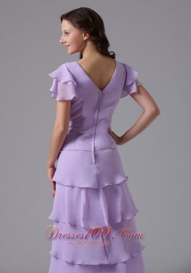 Cross Straps V-neck Lilac Prom Dress Layered Ruch