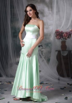 Apple Green Formal Evening Dress Column Brush Train Sash