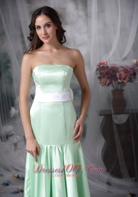 Apple Green Formal Evening Dress Column Brush Train Sash