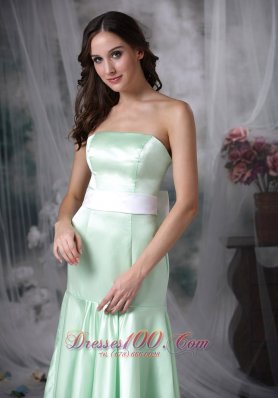 Apple Green Formal Evening Dress Column Brush Train Sash