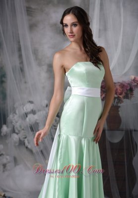 Apple Green Formal Evening Dress Column Brush Train Sash