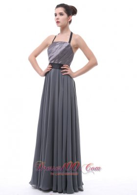 Halter Dark Grey Belt Bridesmaid Dress Ruffles 2013