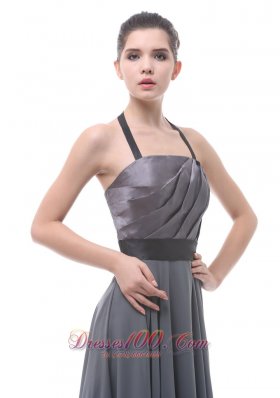 Halter Dark Grey Belt Bridesmaid Dress Ruffles 2013