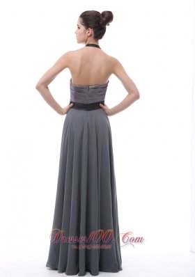 Halter Dark Grey Belt Bridesmaid Dress Ruffles 2013