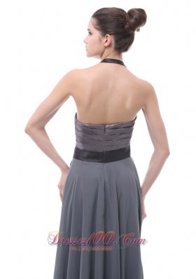 Halter Dark Grey Belt Bridesmaid Dress Ruffles 2013