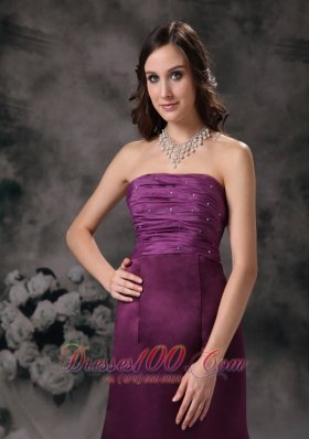 Empire Beaded Purple Bridesmaid Dress Sheath Strapless