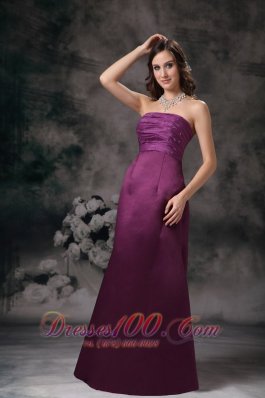 Empire Beaded Purple Bridesmaid Dress Sheath Strapless