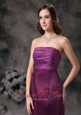 Empire Beaded Purple Bridesmaid Dress Sheath Strapless