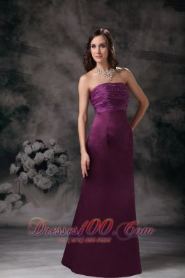 Empire Beaded Purple Bridesmaid Dress Sheath Strapless