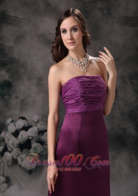 Empire Beaded Purple Bridesmaid Dress Sheath Strapless