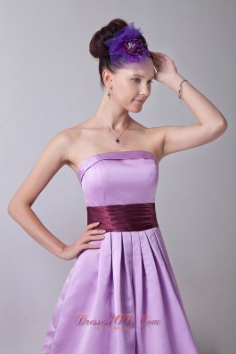 Sash Lilac Strapless Prom Homecoming Dress Knee-length