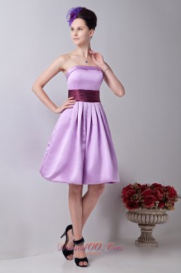 Sash Lilac Strapless Prom Homecoming Dress Knee-length