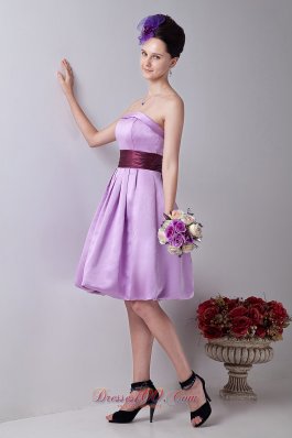 Sash Lilac Strapless Prom Homecoming Dress Knee-length