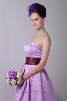 Sash Lilac Strapless Prom Homecoming Dress Knee-length