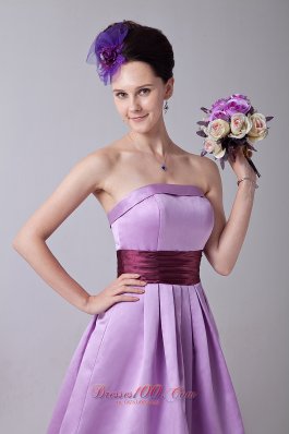 Sash Lilac Strapless Prom Homecoming Dress Knee-length