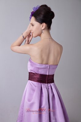 Sash Lilac Strapless Prom Homecoming Dress Knee-length