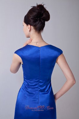 Twist Royal Blue Column V-neck Prom Cocktail Dress Brooch