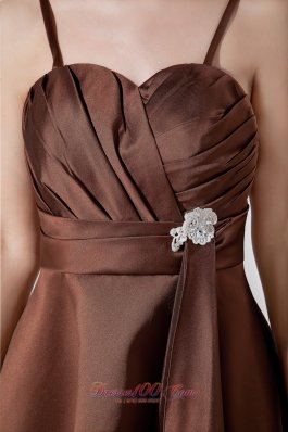 Tea-length Chocolate Brown Prom Dress Spaghetti Straps