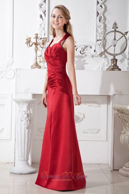 Halter Wine Red Ruching Prom Formal Wears Wrapped