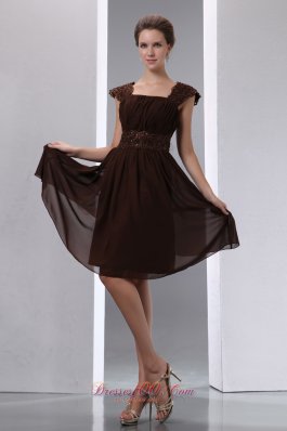 Saddle Brown Square Mother Of The Bride Dress Knee-length