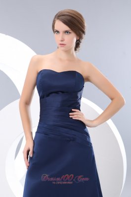 Navy Blue Strapless Ruch Bridesmaid Dress Column