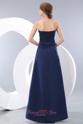 Navy Blue Strapless Ruch Bridesmaid Dress Column