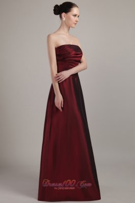 Burgundy Empire Bridesmaid Maxi Dress Ruch Strapless