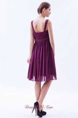Grape Purple Empire Straps Prom Dress Knee-length Beaded