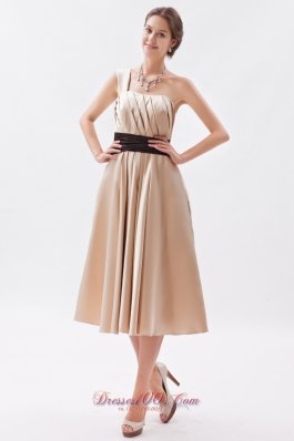 Champagne Princess Bridesmaid Dress One Shoulder Tea-length