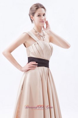 Champagne Princess Bridesmaid Dress One Shoulder Tea-length