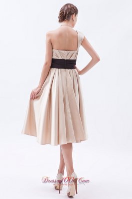 Champagne Princess Bridesmaid Dress One Shoulder Tea-length