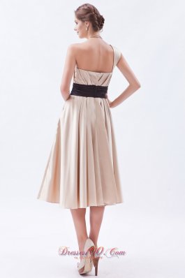 Champagne Princess Bridesmaid Dress One Shoulder Tea-length