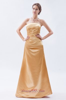 Gold Sheath Ruch Bridesmaid Gowns Strapless Wholesale