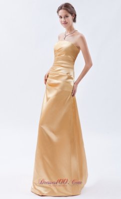 Gold Sheath Ruch Bridesmaid Gowns Strapless Wholesale