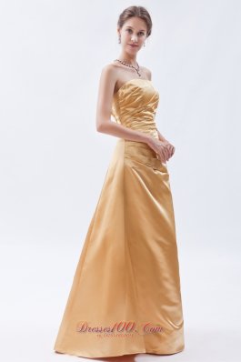 Gold Sheath Ruch Bridesmaid Gowns Strapless Wholesale