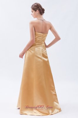 Gold Sheath Ruch Bridesmaid Gowns Strapless Wholesale