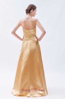 Gold Sheath Ruch Bridesmaid Gowns Strapless Wholesale