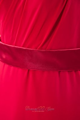 One Shoulder Red Bowknot Ruch Decorate Bridesmaid Dress