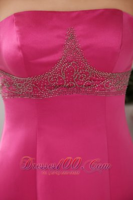 Brush Train Hot Pink Beading Junior Bridesmaid Dress