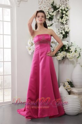 Brush Train Hot Pink Beading Junior Bridesmaid Dress