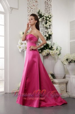 Brush Train Hot Pink Beading Junior Bridesmaid Dress