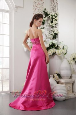 Brush Train Hot Pink Beading Junior Bridesmaid Dress