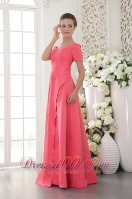 Coral Red Sheath Scoop Long Beading Dress for Mother