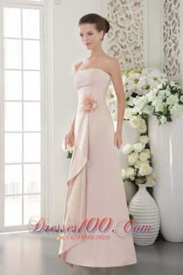 Baby Pink Strapless Hand Made Flower Bridesmaid Dress
