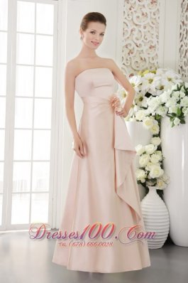 Baby Pink Strapless Hand Made Flower Bridesmaid Dress