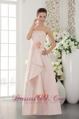 Baby Pink Strapless Hand Made Flower Bridesmaid Dress