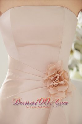 Baby Pink Strapless Hand Made Flower Bridesmaid Dress