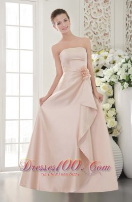 Baby Pink Strapless Hand Made Flower Bridesmaid Dress