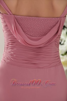 V-neck Brush Train Baby Pink Sheath Ruch Bridesmaid Dress