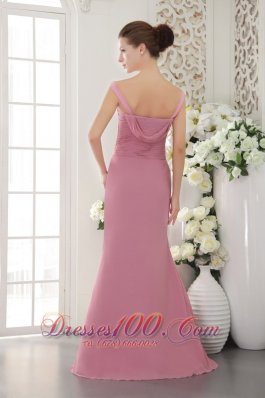 V-neck Brush Train Baby Pink Sheath Ruch Bridesmaid Dress